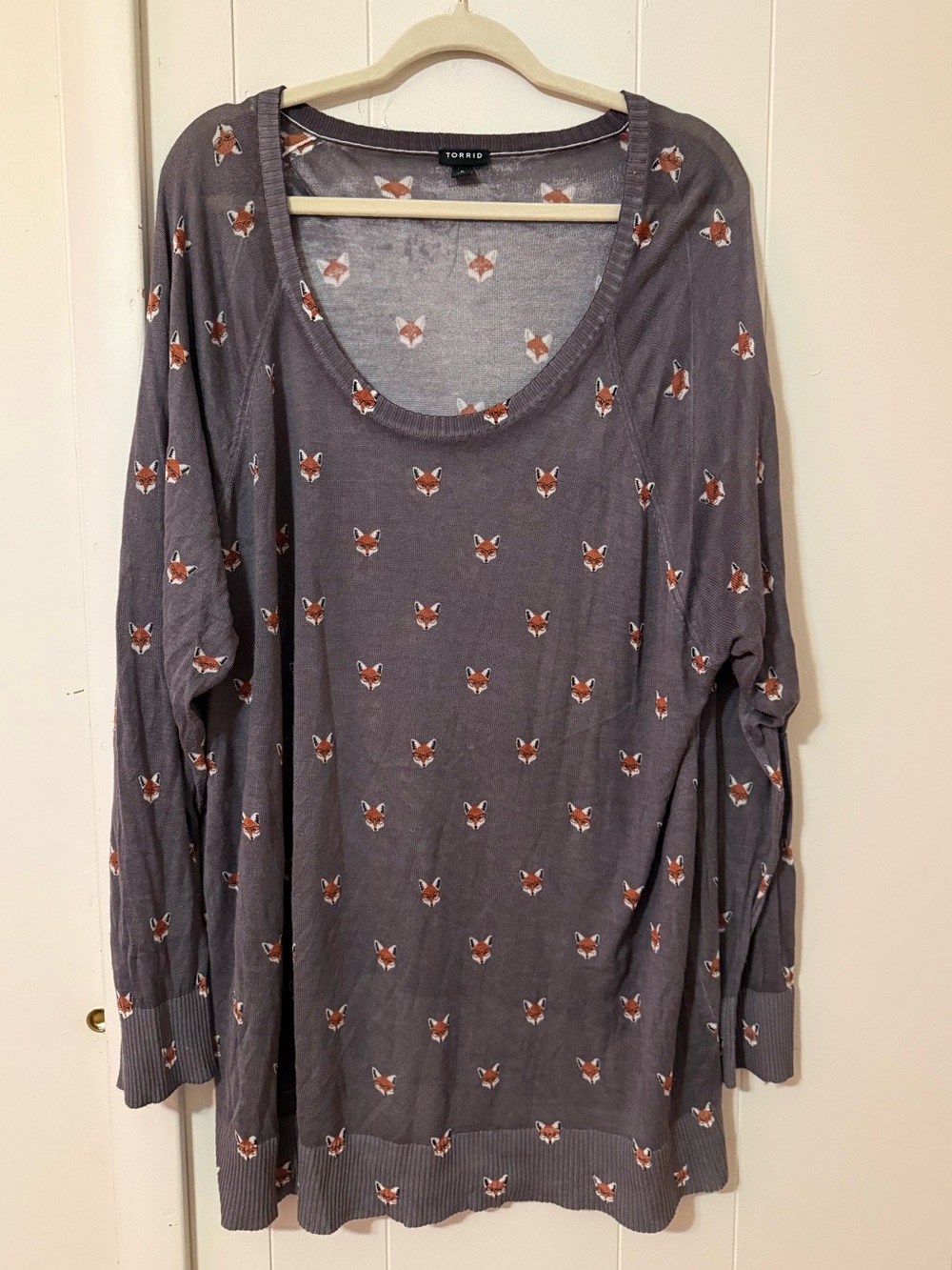 torrid Gray Fox-Print Scoop Neck Pullover